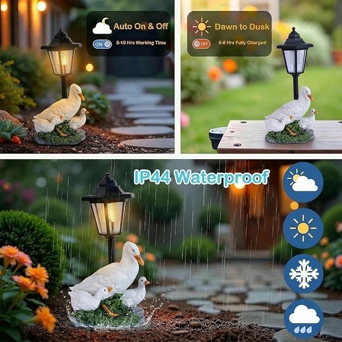 Solar Duck Family Garden Statue with Lights, Resin Mother Duck & Ducklings Figurine Outdoor Decor for Lawn Yard Patio Pathway