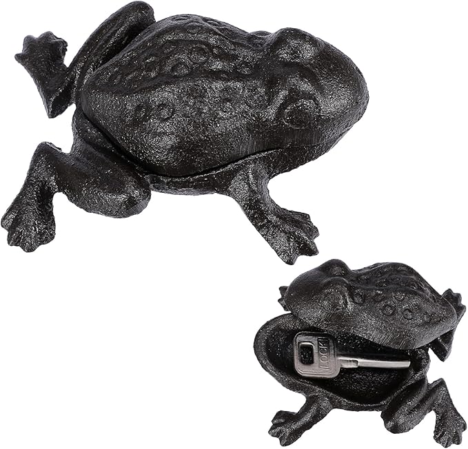 Sumnacon Spare Key Hider Outside Cute Frog Garden Decoration Secret Key Holder for Yard Porch Lawn Bushes, Heavy Cast Iron Hidden Keys Storage Vintage Outdoor Statue for Jewelry Ear Studs, Ring