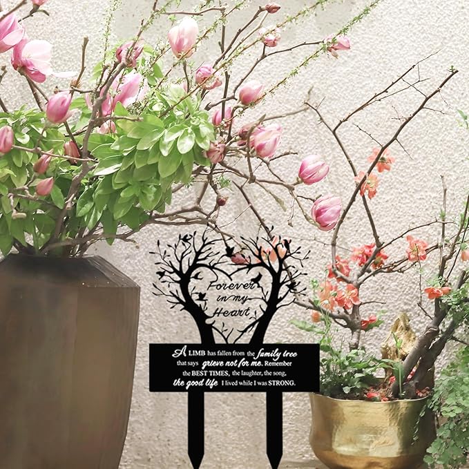 Garden Stake Graves Cemetery Decorations Metal Memorial Grave Markers Family Tree Graveyard Commemorative Plaque for Dad Mom Remembrance Plaque Stake Sympathy Graveside Decor Sign for Outdoor