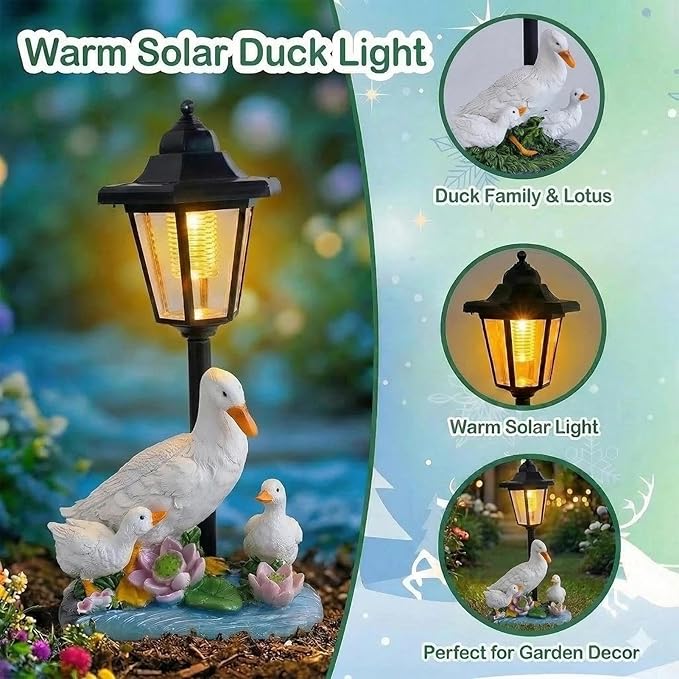 Solar Duck Family Garden Statue with Lights, Resin Mother Duck & Ducklings Figurine Outdoor Decor for Lawn Yard Patio Pathway
