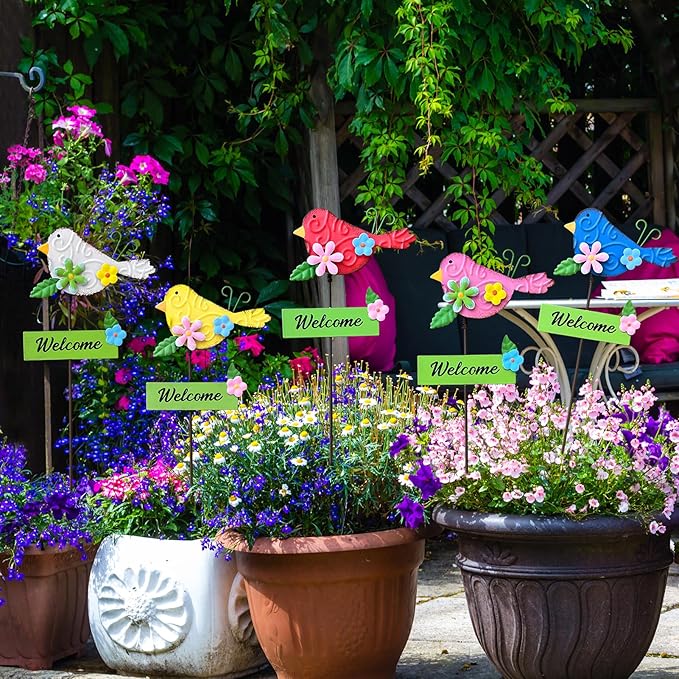 5Pack Metal Bird Decorative Garden Stakes,15.9 Inch Metal Garden Decor for Outside for Spring Decor, Shaking Head Yard Art Garden Decorations for Outdoor Lawn Pathway Patio