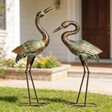 Shorayn Garden Crane Statues, Blue Heron Sculptures for Outdoor, Cranes Decor Metal Bird, Patina Garden Art Lawn Ornaments for Yard Patio Porch Outside Decorations