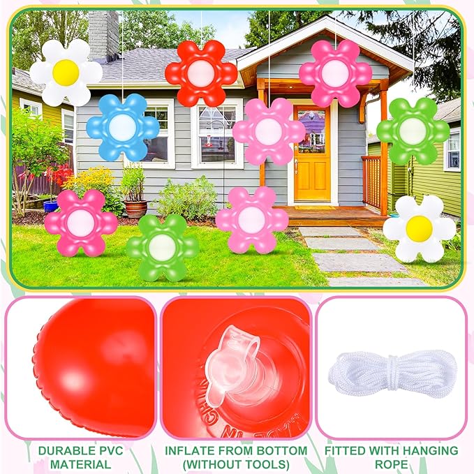 18 Pcs Spring Daisy Flower Inflatable Balls Blow up Daisy Flower Inflatable Decoration Colorful Spring Inflatable Hanging Ornament Flower Shape PVC Yard Decors for Indoor Outdoor(Classic)
