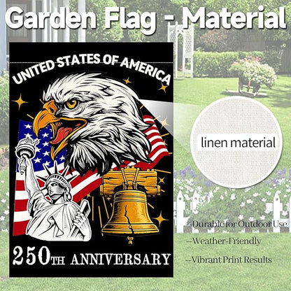 250 Anniversary America Garden Flag, 250th Anniversary USA Patriotic Double-Sided Banner, Double-Sided Burlap, 1776-2026 Semiquincentennial Commemorative, Suitable for Outdoor Lawn Decor (A2-S-12x18 Inch)