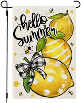 CROWNED BEAUTY Hello Summer Garden Flag Lemons 12x18 Inch Double Sided Small Yellow Floral Seasonal Holiday Decoration for Outside Yard