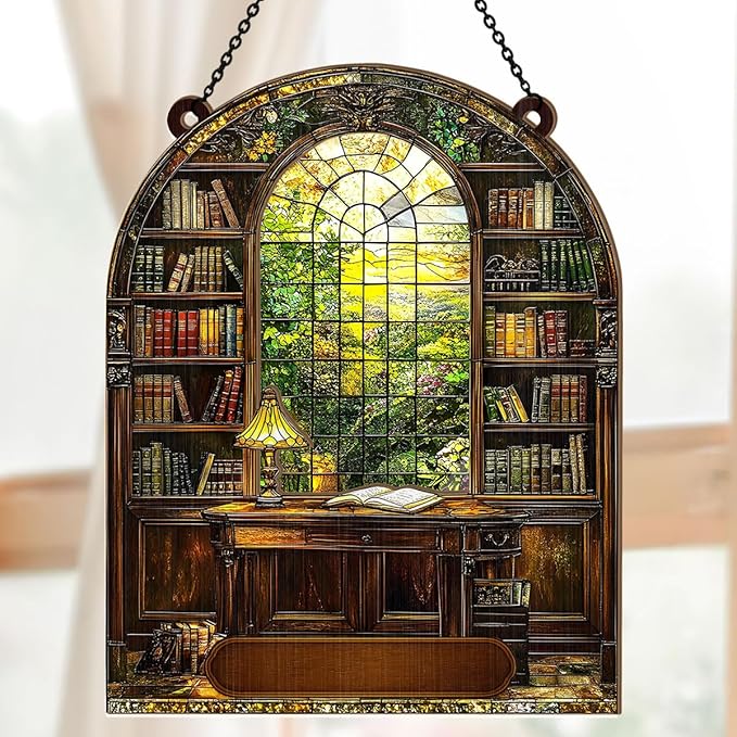 Jesuspirit - Window Hanging Suncatcher – Crystal Clear Acrylic & Wood Sun Catcher for Home Decor, for Women (Your Library, 8 Inches)