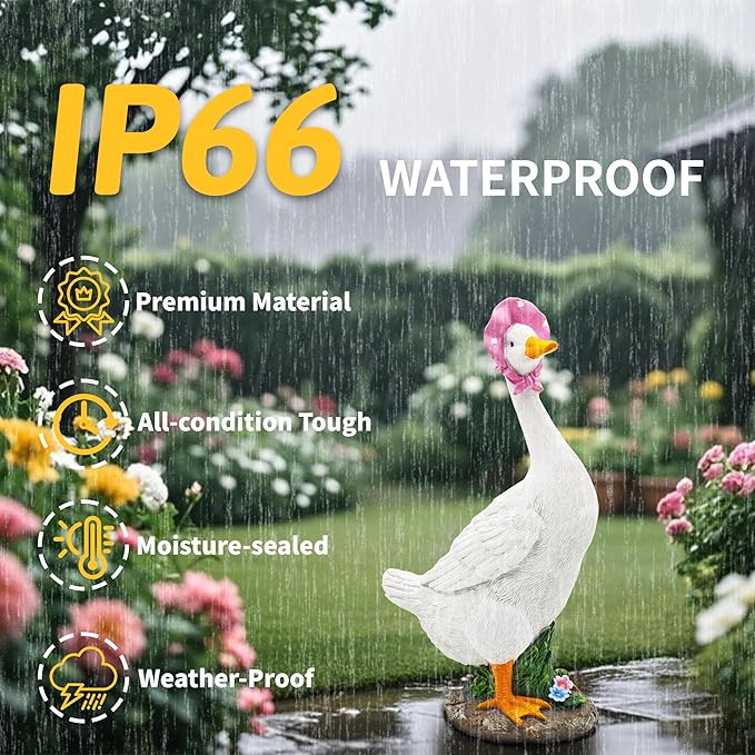 Goose Garden Statue: 12'' Funny Goose Yard Decor, Outdoor Lawn Patio Porch Housewarming Birthday Gifts for Women (White)