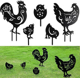 Chicken Metal Yard Art Animals Stakes,5PCS Outdoor Large Black Chickens Family Silhouette Country Garden Sculpture Set,Rooster Mother Hen and Chicks