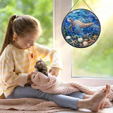 Sea Turtle Suncatcher Decor - Sea Turtles Gifts for Women - Turtles Stained Glass Window Hanging for Turtle Lovers - Blue Sea Glass Wall Art Home Decor Outdoor Garden for Women, Moms, Beach Lovers