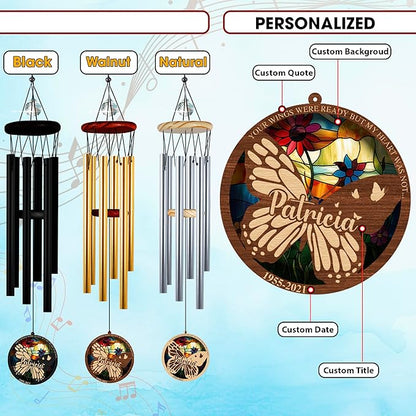 Personalized Butterfly Wind Chimes for Outside, Custom Crystal Your Wings were Ready But My Heart was Not Ornament, Sympathy Gifts for Loss of Loved One, Memorial Windchimes for Garden Décor