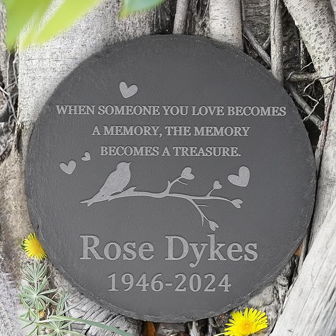 Memorial Garden Stone - Personalized Bereavement Gifts for Loss of Loved One - Round