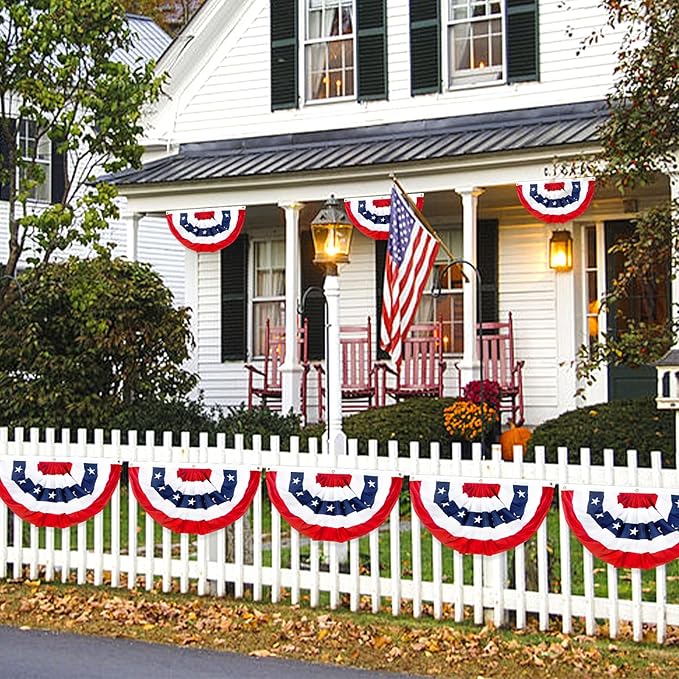 2x4 Ft American Pleated Fan Flag, Patriotic Half Fan Bunting Flag, Indoor Outdoor for Red White Blue USA 250th Anniversary 4th of July Decoration Patriotic Decor Memorial Day (Set of 1)