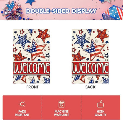 AVOIN colorlife Patriotic 4th of July Garden Flag 12x18 Inch Double Sided Outside, Welcome American Stars and Stripes Yard Outdoor Decoration