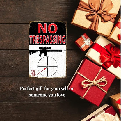 Funny No Trespassing Sign, Metal Warning Tin Signs, You are a Target, Yard Sign Garage Farm Garden Wall Decor Sign Plaque Outdoor for Home Fence 8 X 12 Inches