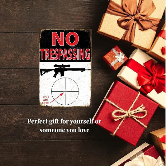 Funny No Trespassing Sign, Metal Warning Tin Signs, You are a Target, Yard Sign Garage Farm Garden Wall Decor Sign Plaque Outdoor for Home Fence 8 X 12 Inches