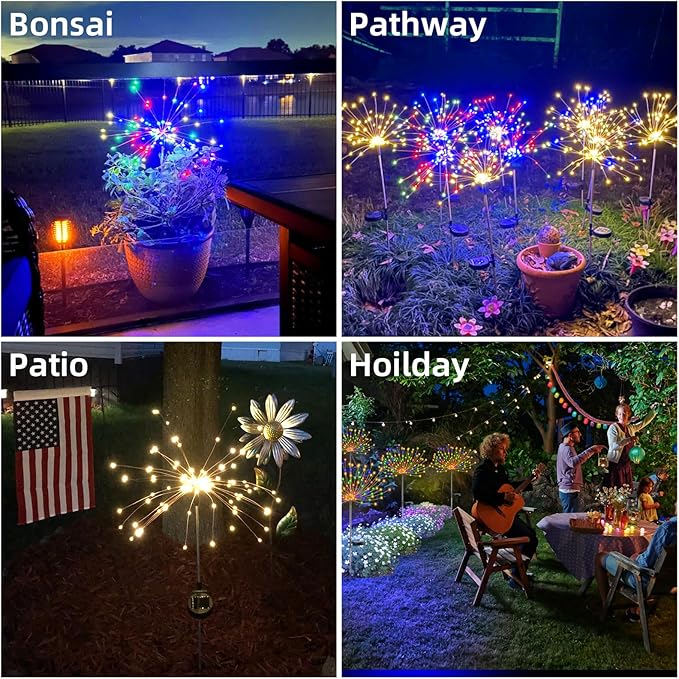 YOTOZU 4 PCS Solar Firework Light, Outdoor Solar Garden Decorative Lights 120 LED Powered 40 Copper Wires String DIY Landscape Light for Walkway Pathway Backyard Parties Perfect Gifts(Cool White)