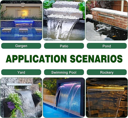 Waterfall Pool Fountain, LONGRUN Waterfall Spillway for Koi Ponds - 11.8" Transparent Acrylic Water Fall for Swimming Pool, Garden Pond, Patios, Spa Decoration