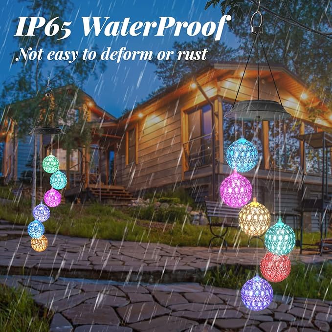 Gifts for Women, Mom Grandma Gifts for Mothers Day, Birthday Gardening Gifts for Women, Solar Lights Outdoor Decorative Solar Wind Chimes for Outside Silver Ball Garden Decor Yard Patio Porch