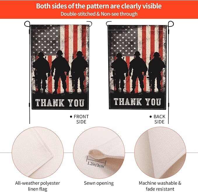Thank You Print Garden Flag Seasonal Double Sided 12 x 18 Inch Small Yard Flag for Indoor Outdoor Decor Holiday All Seasons