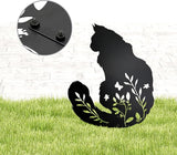 Maine Coon Cat Garden Stake - Elegant Black Cat Statue with Floral Design for Outdoor Decor, Pet Memorial Gifts, and Yard Art, Decorative Metal Cats Grave Markers for Lawn and Garden, Cats Lover Gifts