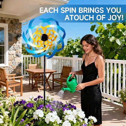 Wind Spinners Outdoor Garden Decor, 360°Metal Kinetic Wind Sculpture Spinner, 16W*76H inch Windmill for Yard, Patio, Backyard, Garden Gifts for Women