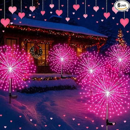 Tujoe 6 Pack Pink Solar Firework Lights 180 LED 8 Lighting Modes Waterproof Outdoor Decorative Solar Lights for Wedding Valentine Birthday Garden Patio Yard Pathway Walkway Lawn Decor