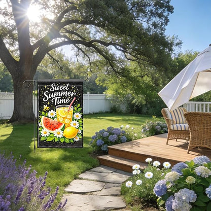Nuxovilar Summer Garden Flag Sweet Summer Time Lemon Drink Watermelon Pattern Polyester 12x18 Inches Garden Flags for Outside Floral Decor Yard Porch Lawn