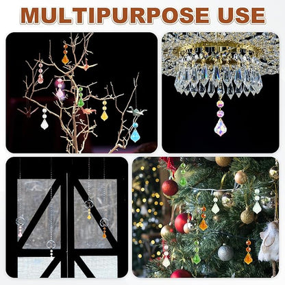M METERXITY 10PCS Crystal Suncatcher 2 Leaves Prisms Pendants Ornament, 38mm Chandelier Hanging Crystal Sun Catcher Beads for Home Garden Windows Wedding DIY Decoration [Yellow]