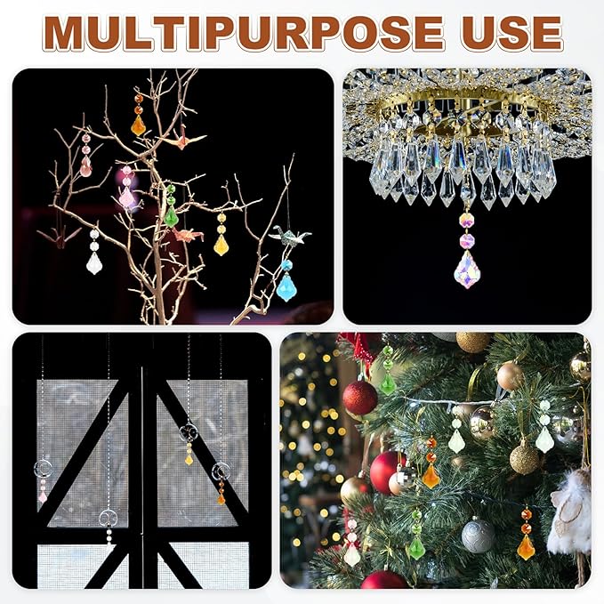 M METERXITY 10PCS Crystal Suncatcher 2 Leaves Prisms Pendants Ornament, 38mm Chandelier Hanging Crystal Sun Catcher Beads for Home Garden Windows Wedding DIY Decoration [Medium Blue]