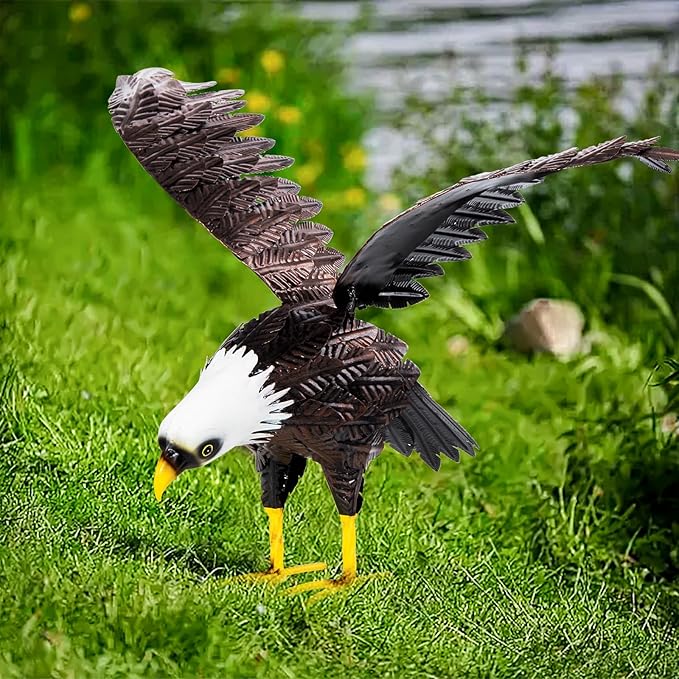 Bald Eagle Statue Garden Sculpture, Metal Yard Art Eagle Decoration, Large Eagle Outdoor Statues for Garden Yard Lawn Decoration