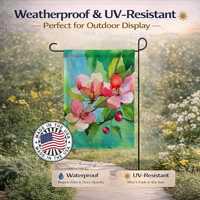 Caroline's Treasures Arkansas Apple Blossom in Watercolor Garden Flag Mailbox Flag Decorative Yard Flag Banner Outside Patio Artwork Yard Flower Beds, Garden Size, Multicolor