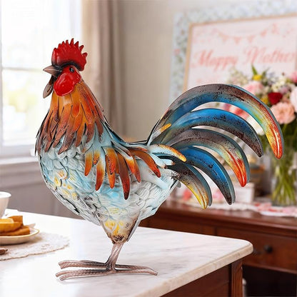 Ratuor Metal Rooster Decor Garden Statue,Yard Chicken Decorations Outdoor Sculpture for Backyard Patio Kitchen Lawn Ornaments,Birthday Housewarming Gifts for Women Mom