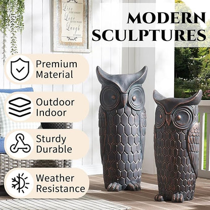Wallowa Large Outdoor and Indoor Statue, 40"-32" inches Garden Sculptures & Statues, Faux Stone Owl Sculpture Set of 2, Garden Decoration, Large Free Standing Statue for Living Room, Porch, Backyard