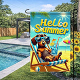 HOMETITUTE Hello Summer Garden Flag Dachshund Dog Flag 12x18 Inch Double Sided Summer Dachshund Garden Flag Sea Beach Seasonal Yard Flag for Outside Decoration Small Seasonal Decor for Farmhouse Holiday