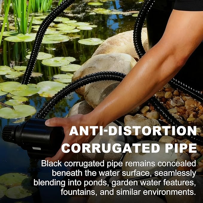 Pond Tubing 2” × 10 Feet Black Flexible PVC Pond Hose,Garden Pond PVC Tube - Reinforced, Kink-Resistant Tubing for Pumps, Fountains & Waterfalls, with 4 Clamps,2" Dia