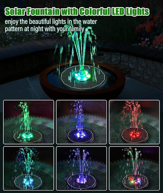 SZMP Solar Water Fountain Upgraded 100% Glass Panel, 3.5W Solar Powered Fountain Built-in 2000 Battery with 7 Nozzle & 4 Fixer, Solar Fountain Pump for Bird Baths, Fish Tank, Outdoor (Colorful)