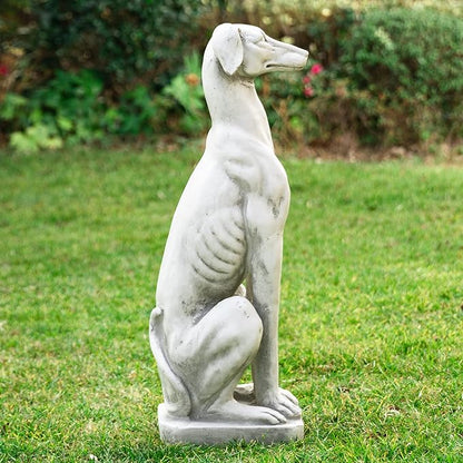 Glitzhome Sitting Dog Garden Statue, Outdoor Statue Garden Lawn Greyhound Sculpture Decorative Animal Guardian Sentinel for Driveway Porch Patio 32 Inch