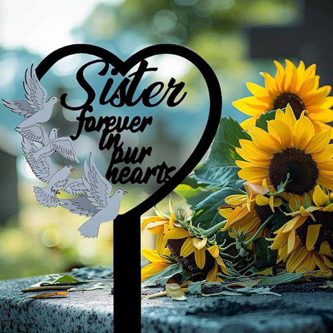 11 inch Metal Sister Memorial Stake Grave Decorations for Cemetery Gravesite Sympathy Markers Waterproof Memorial Gifts for Loss of Sister Tombstones Plaque Outdoors Lawn Yard Decor