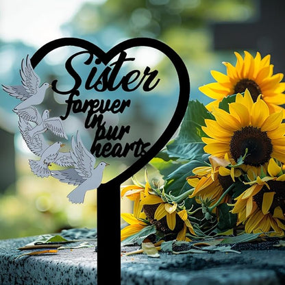 11 inch Metal Sister Memorial Stake Grave Decorations for Cemetery Gravesite Sympathy Markers Waterproof Memorial Gifts for Loss of Sister Tombstones Plaque Outdoors Lawn Yard Decor