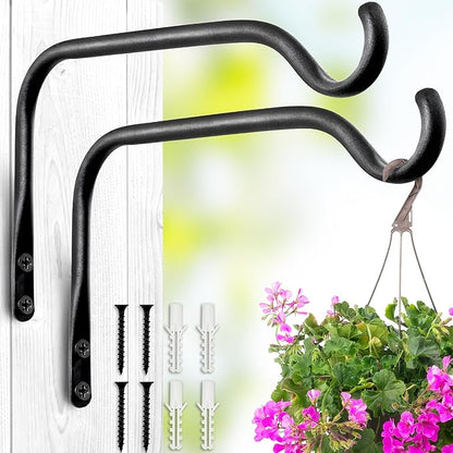 Lifyzoon Durable Plant Hangers Brackets: 2 Pack 6 Inch Outdoor Metal Hanging Plant Brackets - Rustproof Wall Hooks for Hanging Flower Basket Wind Chimes and Lanterns