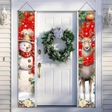 BlissYard Red Christmas Snowman and Reindeer Banners for Front Door Merry Christmas Door Banner Holiday Welcome Home Christma Decorations Xmas Porch Signs Winter Holiday Decor Elegant Porch Party Supplies 12x71 Inch