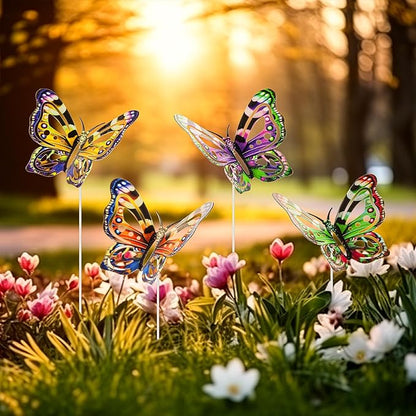 4Pcs Butterfly Garden Stakes Decor, Colorful Butterflies Decorations, Metal Yard Art for Outdoor Lawn Porch Pathway Yard Patio Plant Pot Ornaments (Butterfly- A)