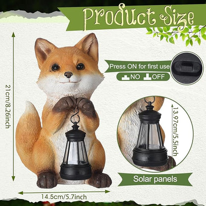 Thyle Fox Statue for Garden with Solar Power Light Garden Statue for Outdoor Patio Porch Lawn Yard Fox Decor Sculpture Summer Gardening Gifts for Women Mom Grandma Oudside Indoor Shelf Decoration