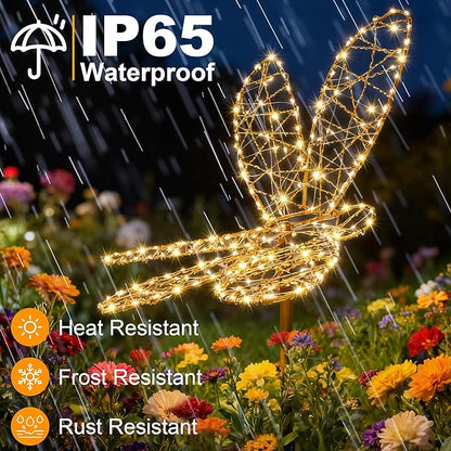 Flacchi Solar Garden Lights Outdoor Waterproof - Dragonfly Decor with 240LED, Solar Powered Iron Easy to Install for Pathway Garden Decorations Patio Decor Yard Decoration