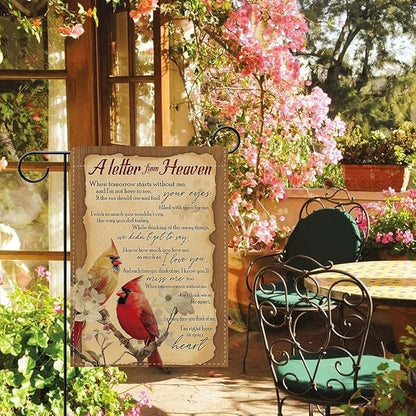 Dyrenson Memorial Cardinal A Letter From Heaven Decorative Garden Flag, Vintage Red Birds Dogwood Flower Cemetery Yard Outside Home Decoration, Retro Burlap Outdoor Small Decor Double Sided 12 x 18