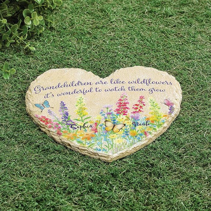 Fox Valley Traders Custom Grandchildren Wildflowers Garden Stone, 100% Resin, Outdoor Décor - Measures 10" x 9 1/2", 2 Names