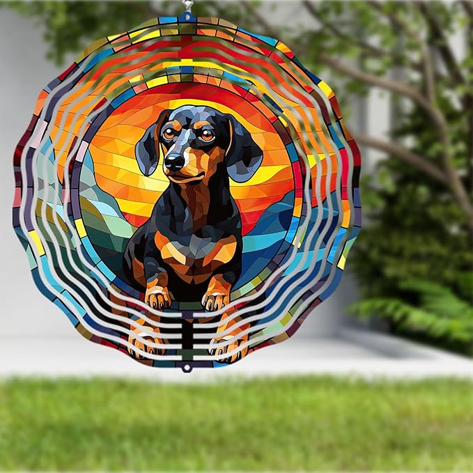 Dachshund Dog Wind Spinners Outdoor Dog Memorial Gifts, 3D Metal Kinetic Hanging Garden Wind Spinner, Spinner Decor, Wind Sculptures for Outdoor & Indoor, Window, Yard Decor (Dachshund 2)