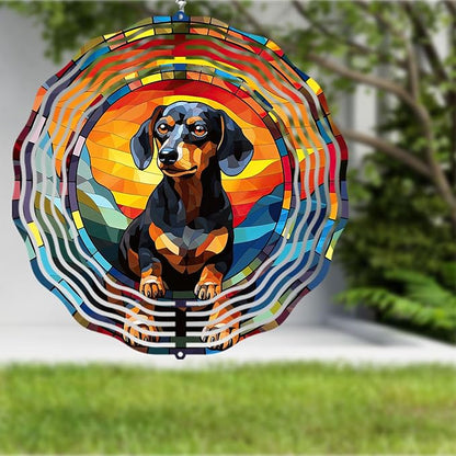 Dachshund Dog Wind Spinners Outdoor Dog Memorial Gifts, 3D Metal Kinetic Hanging Garden Wind Spinner, Spinner Decor, Wind Sculptures for Outdoor & Indoor, Window, Yard Decor (Dachshund 2)