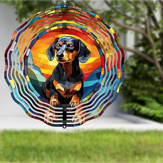 Dachshund Dog Wind Spinners Outdoor Dog Memorial Gifts, 3D Metal Kinetic Hanging Garden Wind Spinner, Spinner Decor, Wind Sculptures for Outdoor & Indoor, Window, Yard Decor (Dachshund 2)
