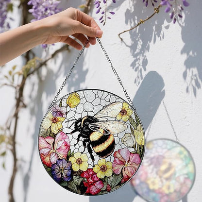 Stained Glass Window Hanging, 8 Inch Bee Stained Glass Ornament, Suncatchers for Windows Hanging, Window Decor, Gift for Garden Lover, Teacher Gift, Holiday, Birthday Gifts for Women Mom and Grandma
